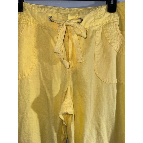INC Beach linen relaxed wide leg pants yellow with pockets and drawstring US 12 - Picture 2 of 9